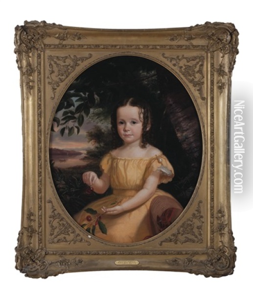 Portrait Of Frances Sherman, A Young Girl Holding A Branch Of Cherries Oil Painting - Robert Spear Dunning