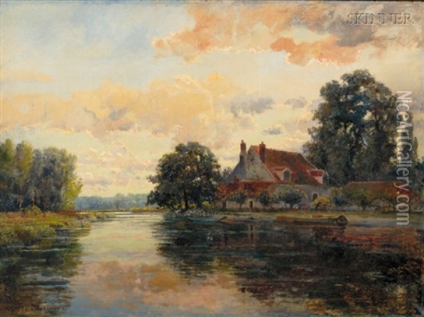 Cottage On A River, Sunset Oil Painting - Robert Ward Van Boskerck