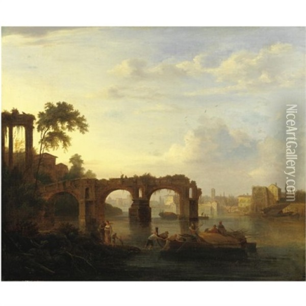 Roma, Veduta Di Ponte Emilio - Ponte Rotto Oil Painting - Jean Baptiste Lallemand