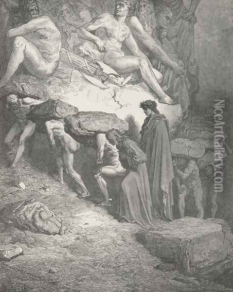 I with that laden spirit journey'd on (Canto XII., line 2) Oil Painting - Gustave Dore