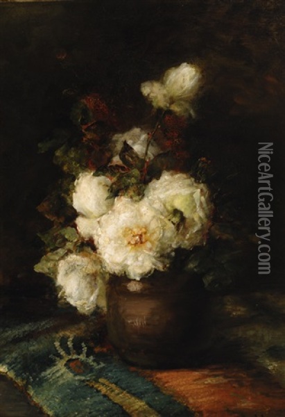 Still Life Of Flowers With White Roses Oil Painting - Sara Hense