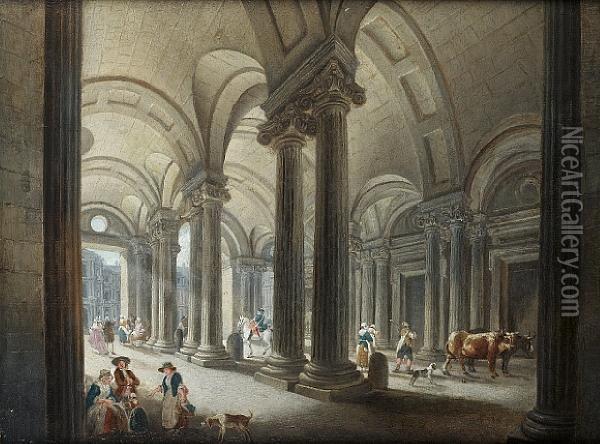 The Louvre From The Entrance To The Palaisroyal Oil Painting - Pierre-Antoine Demachy