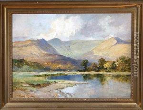 A View In The Lake District Oil Painting - Frank Thomas,francis Carter