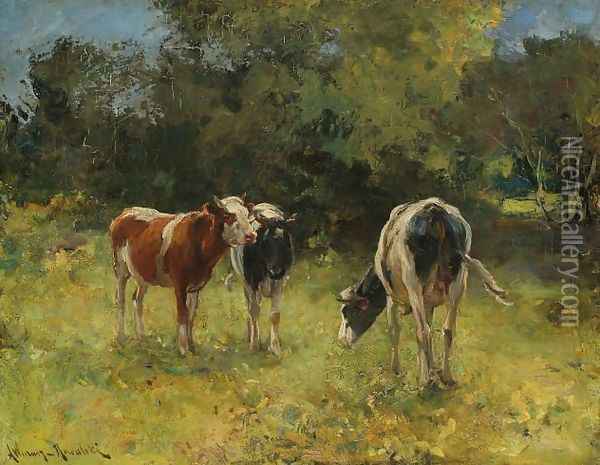 Cows in a Paddock Oil Painting - Alfred Wierusz-Kowalski