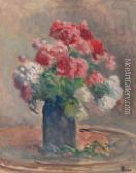 A Still Life With Flowers In A Vase Oil Painting - Maximilien Luce