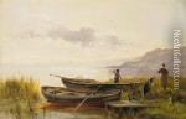 Fisherman On The Bank Of The Chiemsee Oil Painting - Karl Raupp