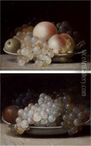 Still Lifes Of Grapes And Other Fruit In A Bowl: A Pair Of Paintings Oil Painting - Jean Louis, Le Jeune Prevost
