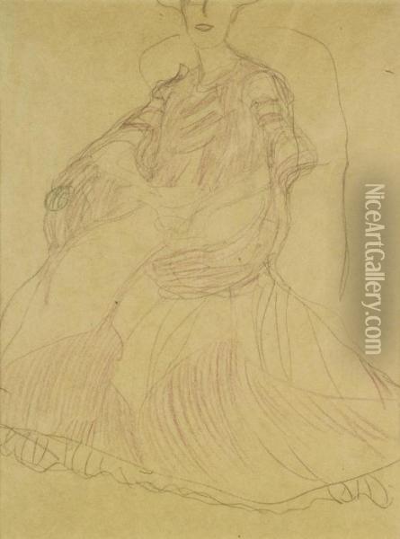 Sitzend Nach Links, Die Hande Ineinandergelegt (seated To The Left, Hands Clasped) Oil Painting - Gustav Klimt