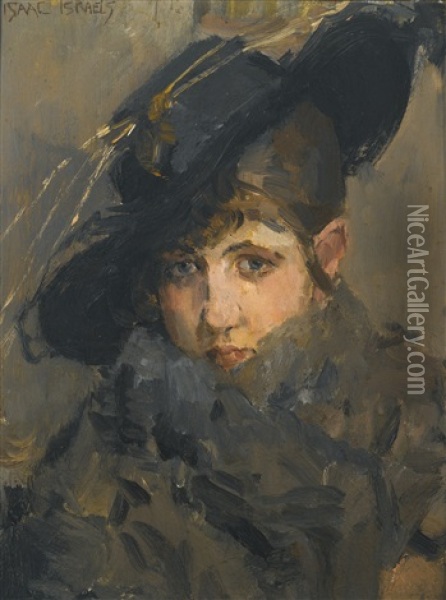 A Lady In A Hat With A Fur Collar Oil Painting - Isaac Israels