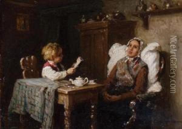 Reading To Mother Oil Painting - Meyer Georg von Bremen