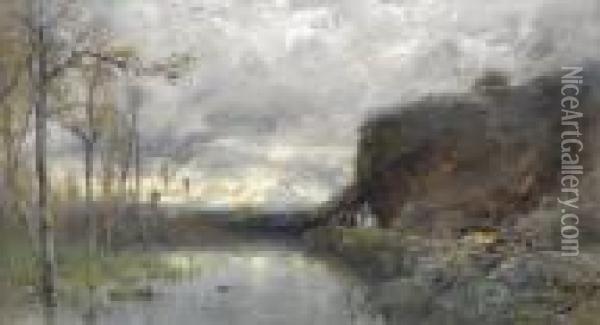 Herbstliche Uferpartie Mit Reiter Oil Painting - Adolphe Appian