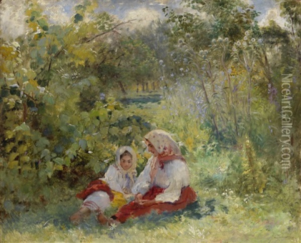 In The Garden Oil Painting - Konstantin Egorovich Makovsky