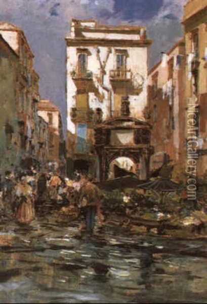 Piazza Di Pendiro, Napoli Oil Painting - Carlo Brancaccio
