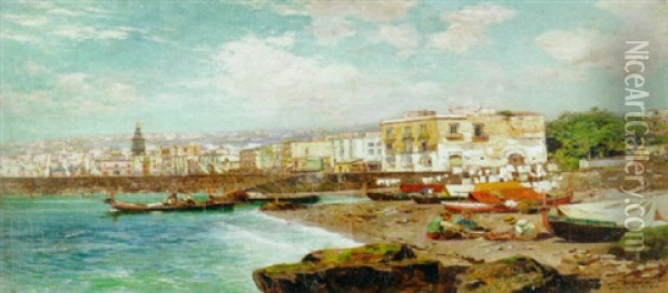 Along The Coast, Naples Oil Painting - Carlo Brancaccio