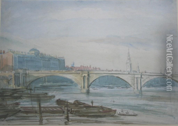 Somerset House And Waterloo Bridge From Victoria Embankent Oil Painting - Henry William Burgess
