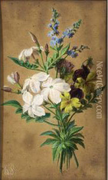 A Bunch Of Flowers; Jasmine, Forget-me-nots And Violets Oil Painting - Cornelis van Spaendonck