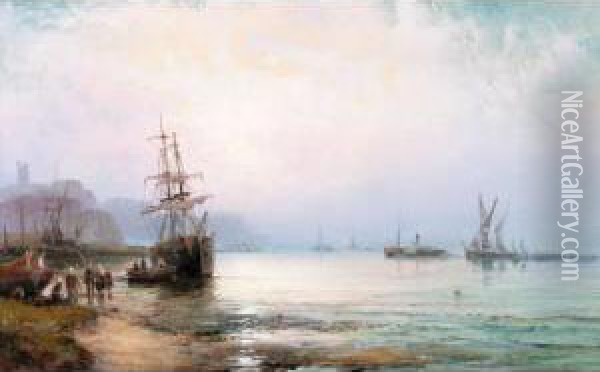 Shipping Off Scarborough Oil Painting - Hubert Thornley