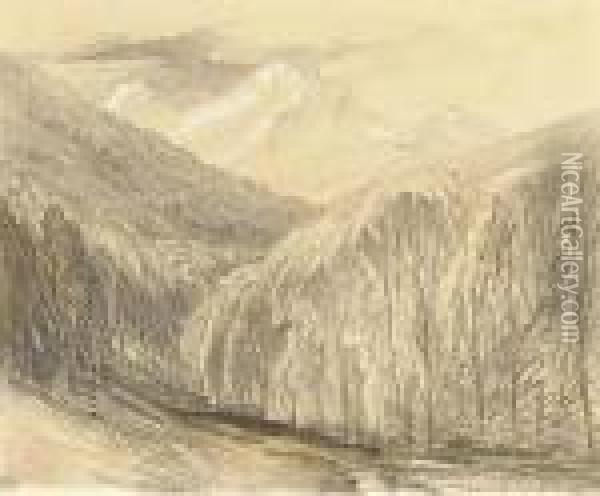 The Pass Of Monte D'oro, Corsica Oil Painting - Edward Lear