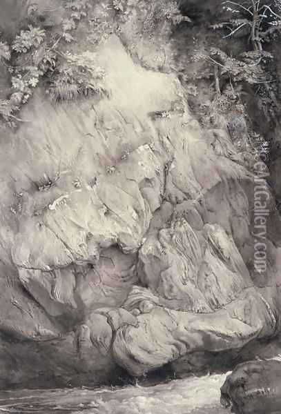 Gweiss Rock at Glenfinlas, 1853-54 Oil Painting - John Ruskin