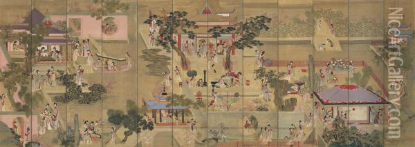 Spring In The Han Palace Oil Painting - Lu Huancheng