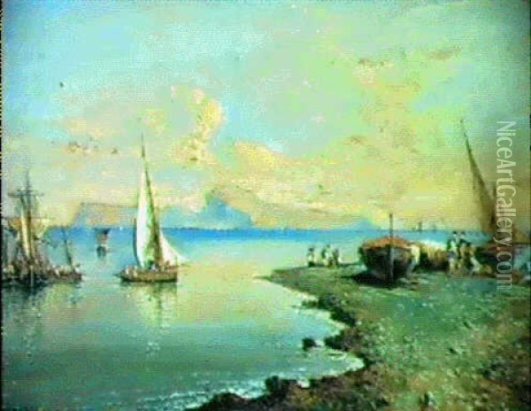 Fishing Off Capri Oil Painting - Consalvo Carelli