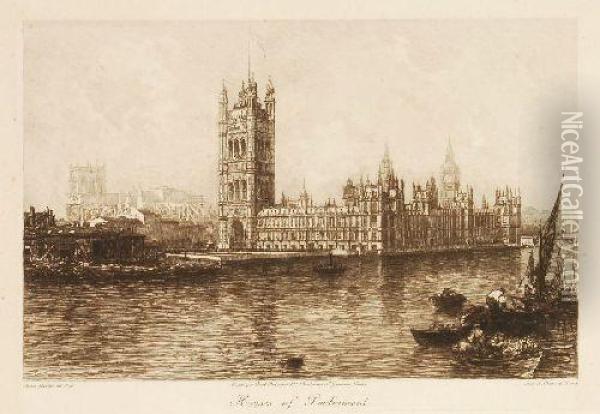 Houses Of Parliament Oil Painting - Lucien Gautier