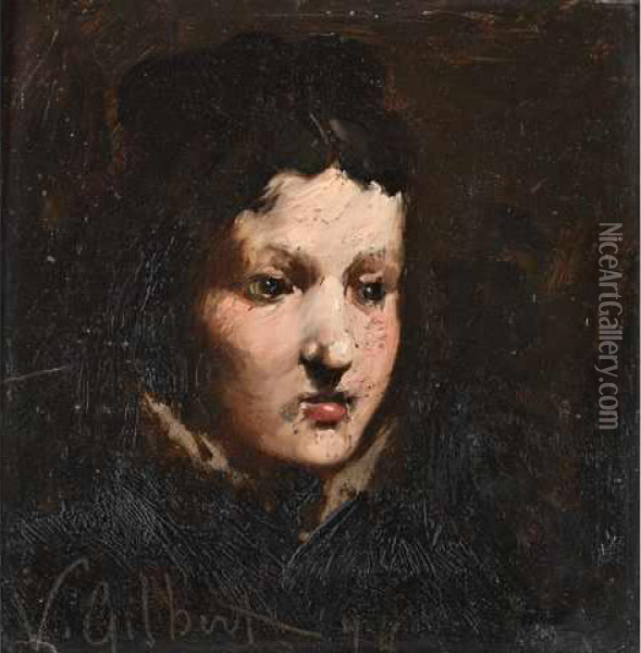 Portrait De Femme Huile Sur Panneau Signee En Bas A Gauche. 18 X 18 Cm Oil Painting - Victor-Gabriel Gilbert