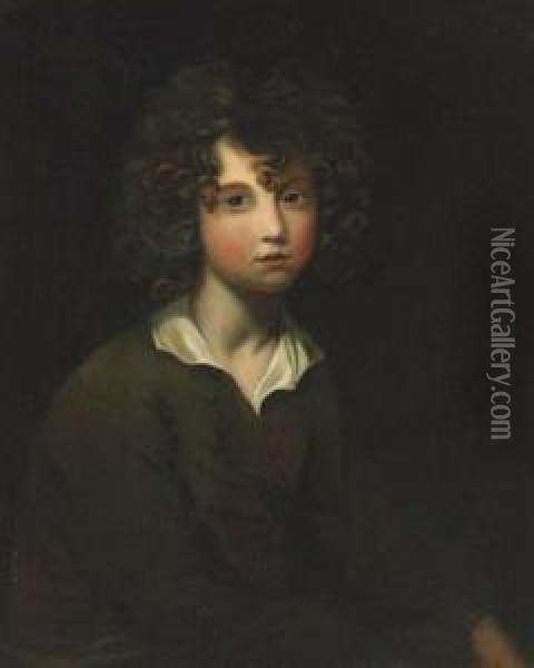 Portrait Of A Young Boy, Half-length, In A Brown Jacket Oil Painting - John Rising