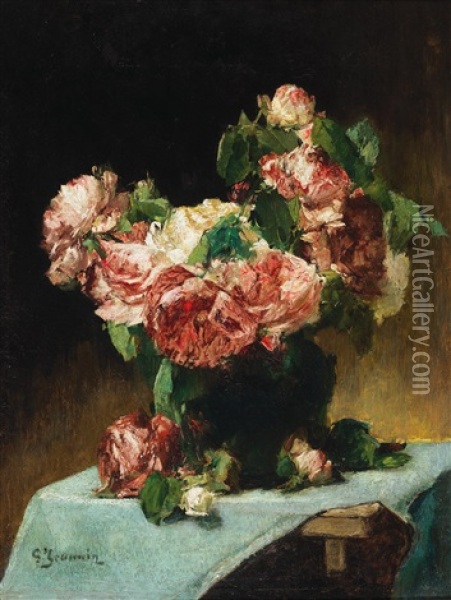 Bouquet Of Roses In A Vase Oil Painting - Georges Jeannin