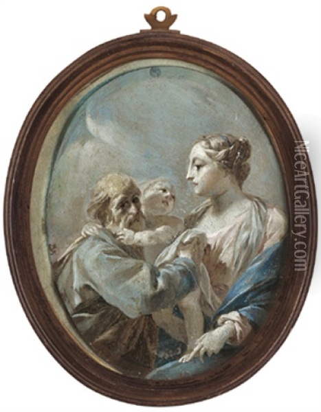 La Sacra Famiglia Oil Painting - Giovanni Battista Pittoni the younger
