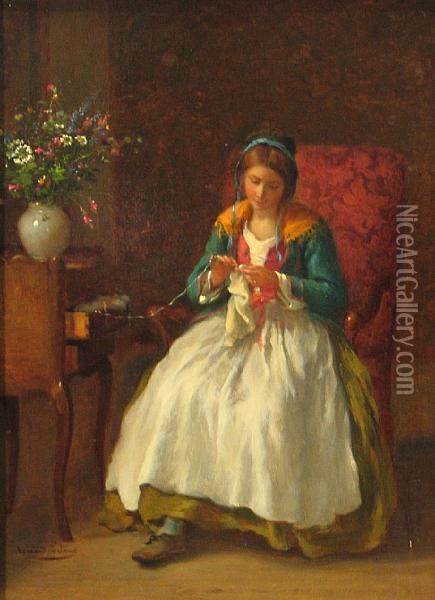 La Fille Au Crochet Oil Painting - Armand Hubert Simon Leleux