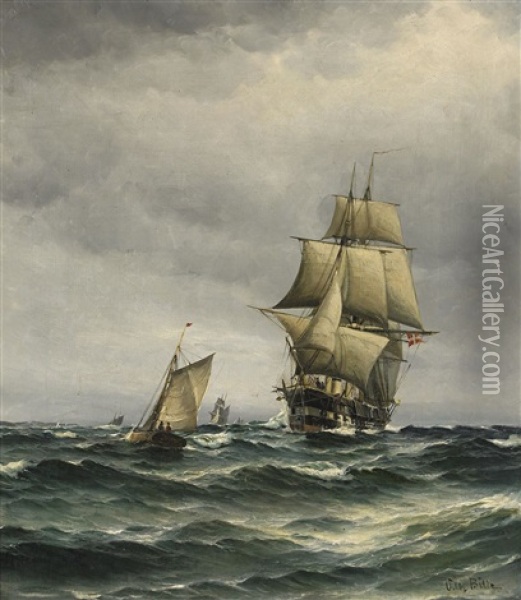 Marin Med Segelfartyg Oil Painting - Willy Bille