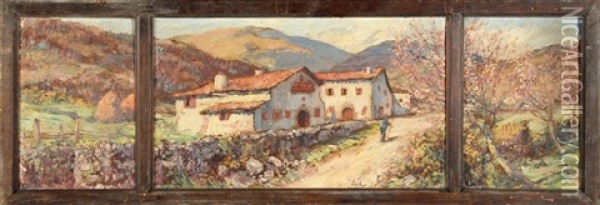 Campagne Basque (triptych) Oil Painting - Louis Floutier