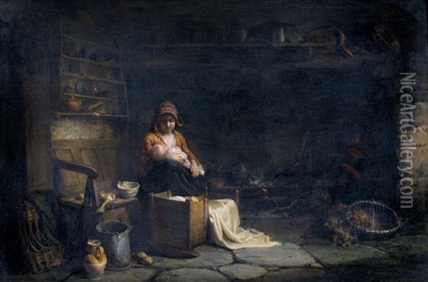 Mutter Mit Saugling Am Kamin Oil Painting - Hendricus-Jacobus Burgers