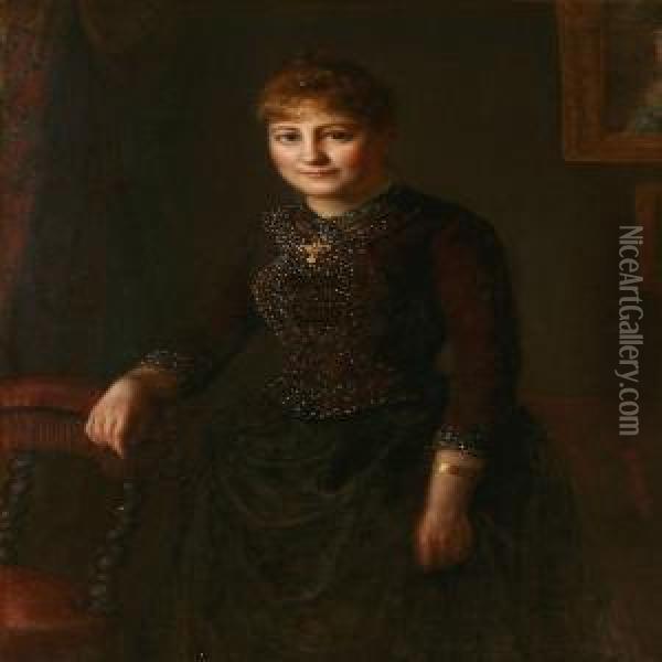 Portrait Of A Lady In Dark Dress With Jewellery Oil Painting - David Monies