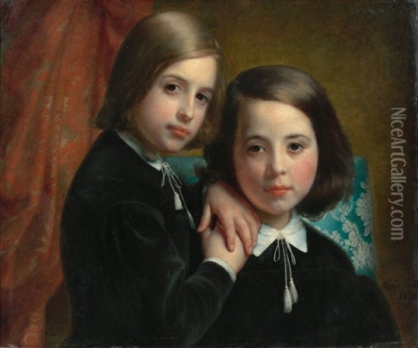 Portrait De Deux Enfants Oil Painting - Sophie Fremiet Rude