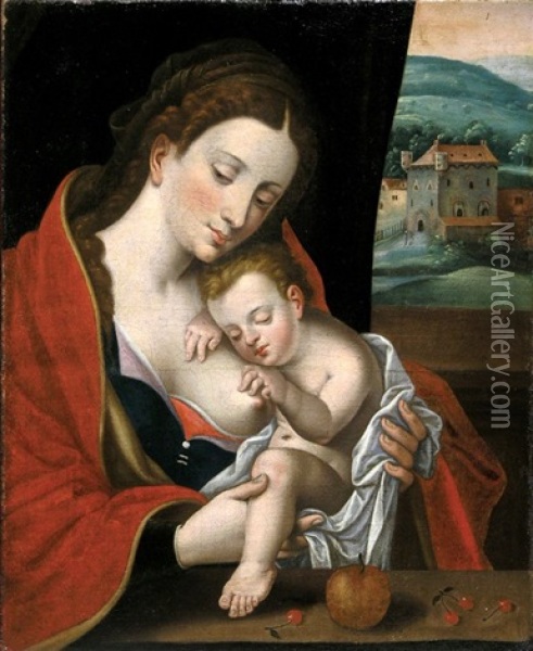 Madonna And Child With Apple And Cherries Oil Painting - Joos Van Cleve