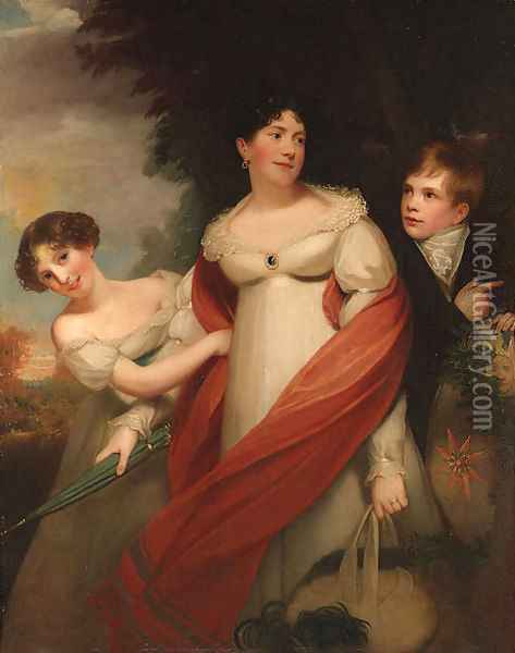 Portrait of a lady and her children Oil Painting - Sir William Beechey