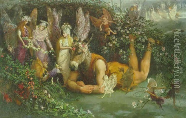 Titania And Bottom: Scene From A Midsummer-night's Dream Oil Painting - John Anster Fitzgerald