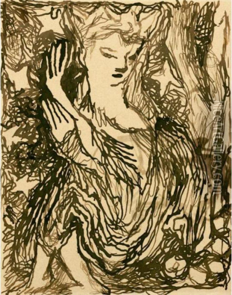 Femme Devant Un Arbre - Recto
Tete De Femme - Verso 
Woman In Front Of A Tree - Front
Head Of A Woman - Back Oil Painting - Louis Soutter
