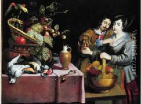 Couple Dans Un Garde-manger Oil Painting - Jan Cossiers