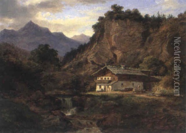 Haus Im Gebirge Oil Painting - Frederik Christian Jacobsen Kiaerskou