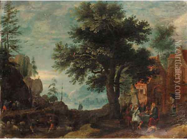 Abraham and the Angels Oil Painting - Roelandt Jacobsz Savery