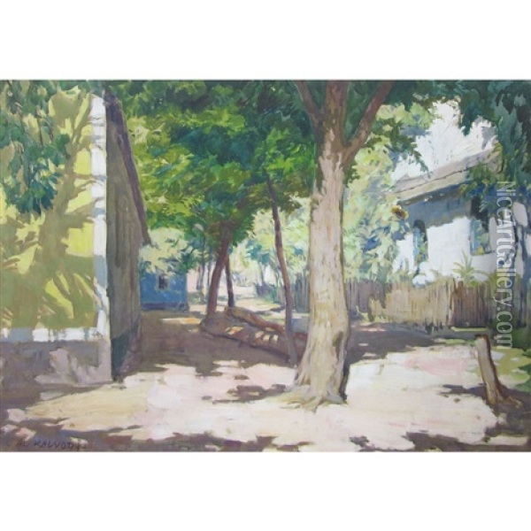 Courtyard With Sun-cast Shadows Oil Painting - Alois Kalvoda