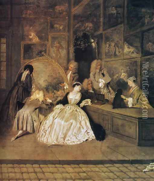 L'Enseigne de Gersaint (detail) Oil Painting - Jean-Antoine Watteau