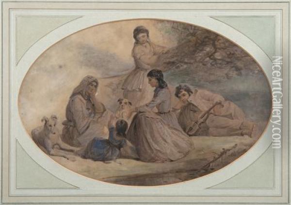 Gypsies Resting Beneath A Tree Oil Painting - Edward Robert Smythe