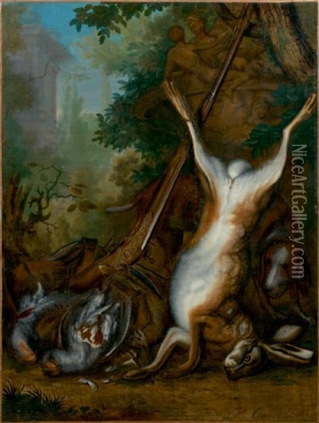 Trophee De Chasse: Oiseaux Et Lievre Oil Painting - Isaac Ouwater