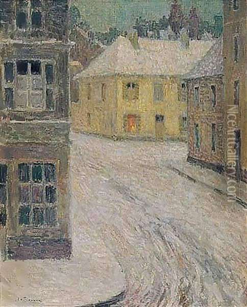 Vieilles Maisons Sous La Neige, Rue Petigny Oil Painting - Henri Eugene Augustin Le Sidaner