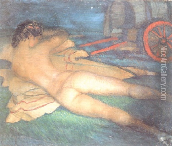 Desnudo Femenino Junto A Un Carro Oil Painting - Federico Beltran Masses