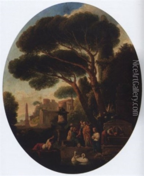 Philosophers Disputing Before A Roman Villa Oil Painting - Jan Frans van Bloemen